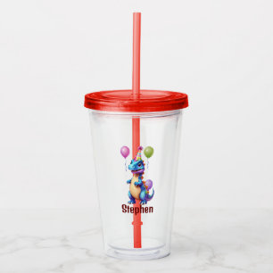 Verre En Acrylique Joli dinosaure bleu d'anniversaire