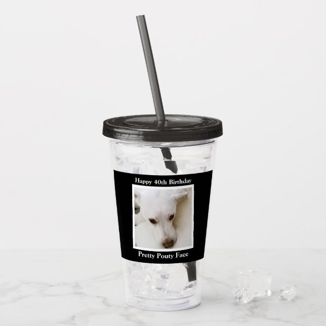 Verre En Acrylique Joli Pouty Face mignon chien 40e anniversaire Noir (Devant glace)