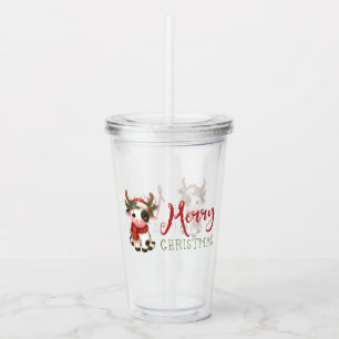 Verre En Acrylique Jolie vache de Noël mignonne