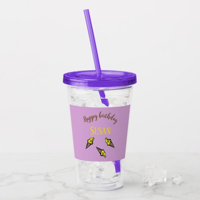 Verre En Acrylique Joyeuse crème glacée jaune d'anniversaire sur viol (Devant glace)