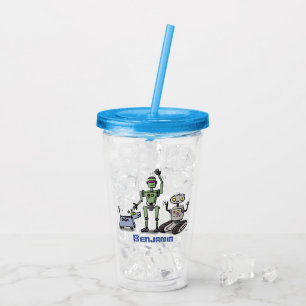 Verre En Acrylique Joyeux joli dessin de trois robots trio