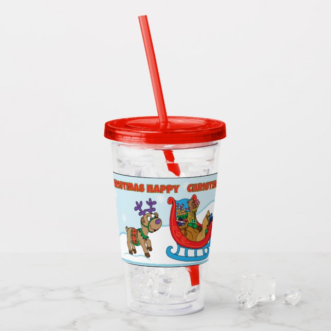 Verre En Acrylique Joyeux Noël Père Noël rennes  (Devant glace)