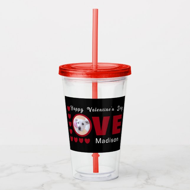 Verre En Acrylique Joyeux Valentines Jour Chien Love Coeurs Rouge (Devant)