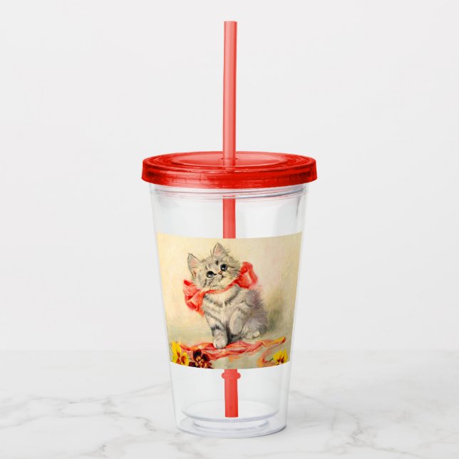 Verre En Acrylique Kitten avec ruban rouge (Devant)