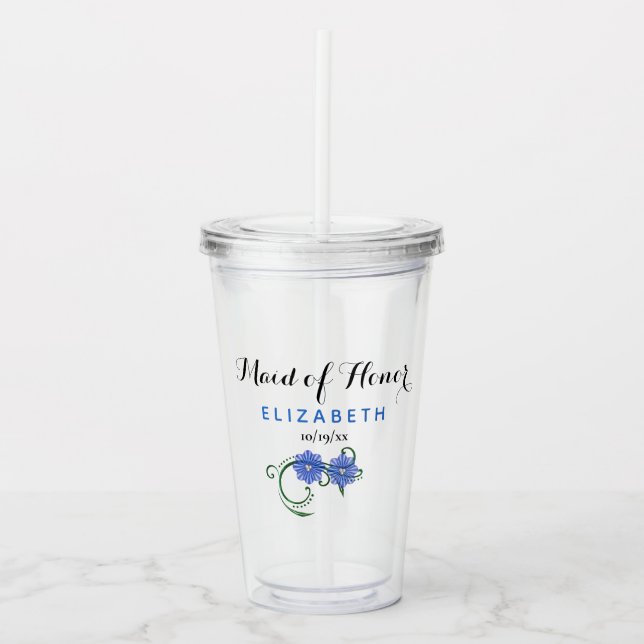 Verre En Acrylique La servante d'honneur Bachelorette Mariage Blue (Devant)