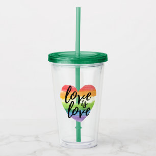 Verre En Acrylique L'amour est l'amour Coeur d'aquarelle arc-en-ciel