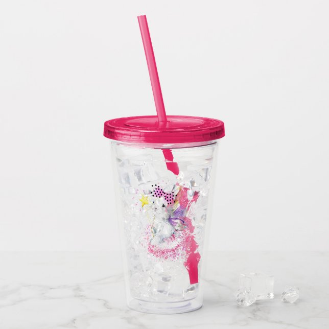 Verre En Acrylique Lapin de fée d'aquarelle (Devant glace)