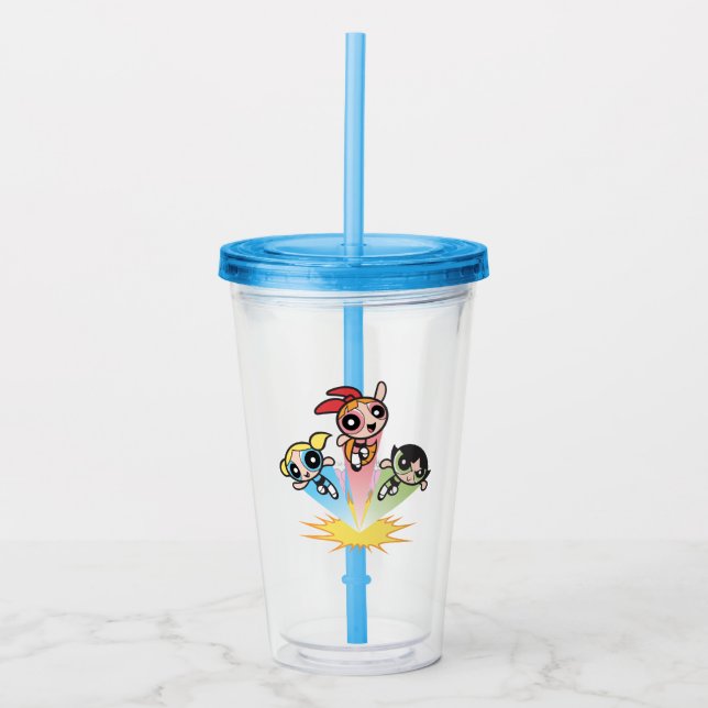 Verre En Acrylique Les Filles Powerpuff Se Lancent Dans L'Air (Devant)