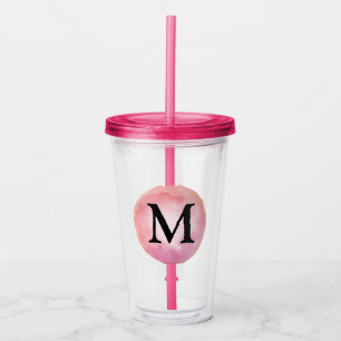 Verre En Acrylique Lettre Monogramme Fille Aquarelle Rose