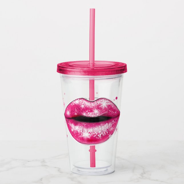 Verre En Acrylique Lèvres d'amour rose brillant personnalisées Tumble (Devant)