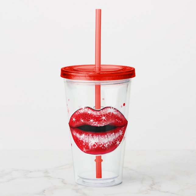 Verre En Acrylique Lèvres d'amour rouge brillant personnalisées Tumbl (Devant)