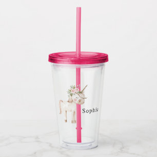 Verre En Acrylique Licorne Fleur rose