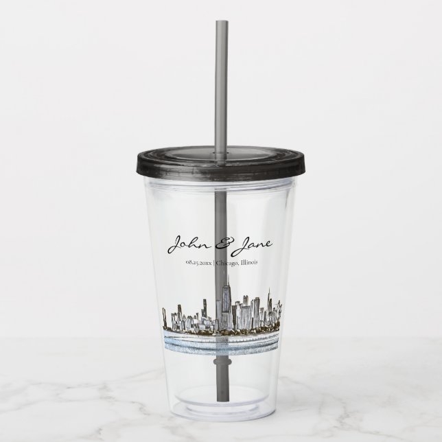 Verre En Acrylique Ligne Skyline Chicago personnalisée (Devant)