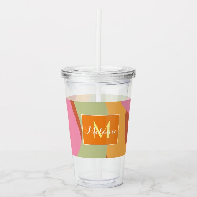 Verre En Acrylique Lignes Groovy Nom Monogramme Initial Coloré  (Devant)