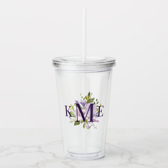 Verre En Acrylique Lilac Floral Monogrammé (Devant)