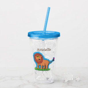 Verre En Acrylique Lion joyeux avec dessin animé de papillon