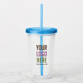 Verre En Acrylique Logo personnalisé Pas de minimum avec paille