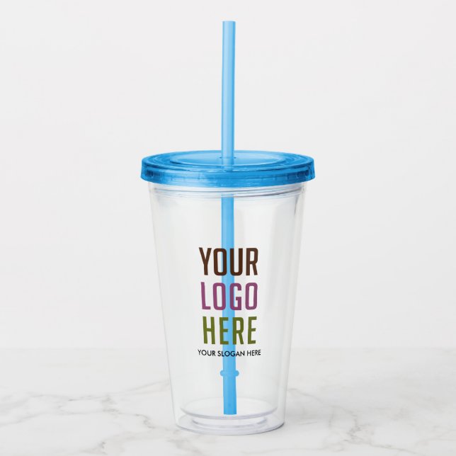 Verre En Acrylique Logo personnalisé Pas de minimum avec paille (Devant)