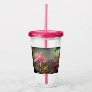 Verre En Acrylique L'orchidée de Cattleya et trois colibris Heade