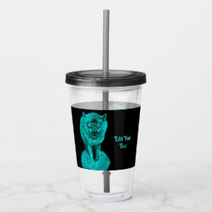 Verre En Acrylique Loup noir en colère dans la nuit
