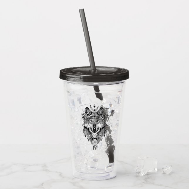 Verre En Acrylique Loup tribal indien (Devant glace)