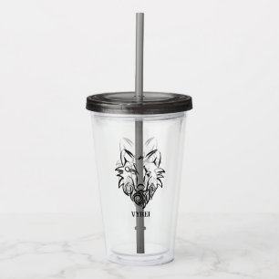 Verre En Acrylique Loup tribal noir et blanc