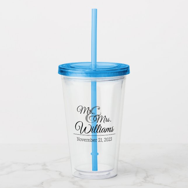 Verre En Acrylique M. & Mme Mariage Date de célébration (Devant)