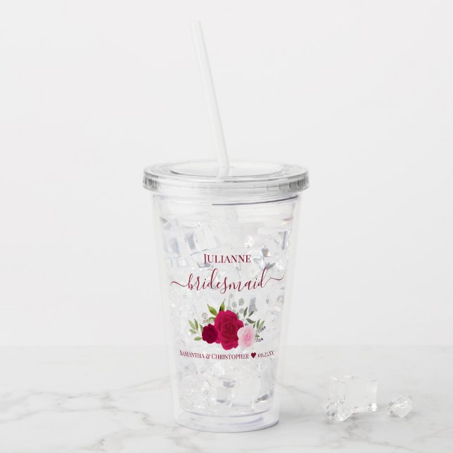 Verre En Acrylique Magenta Pink Roses Elegant Bridesmaid Wedding (Devant glace)
