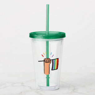 Verre En Acrylique Main tirée à la main avec un drapeau arc-en-ciel