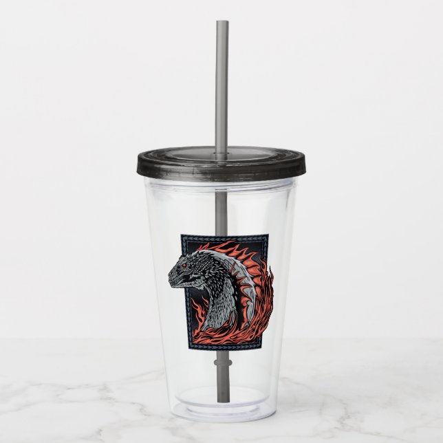 Verre En Acrylique MAISON DU DRAGON | Profil de dragon en flammes (Devant)