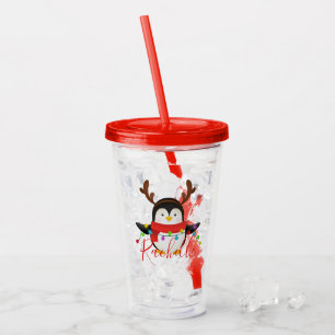 Verre En Acrylique manchot de Noël personnalisé
