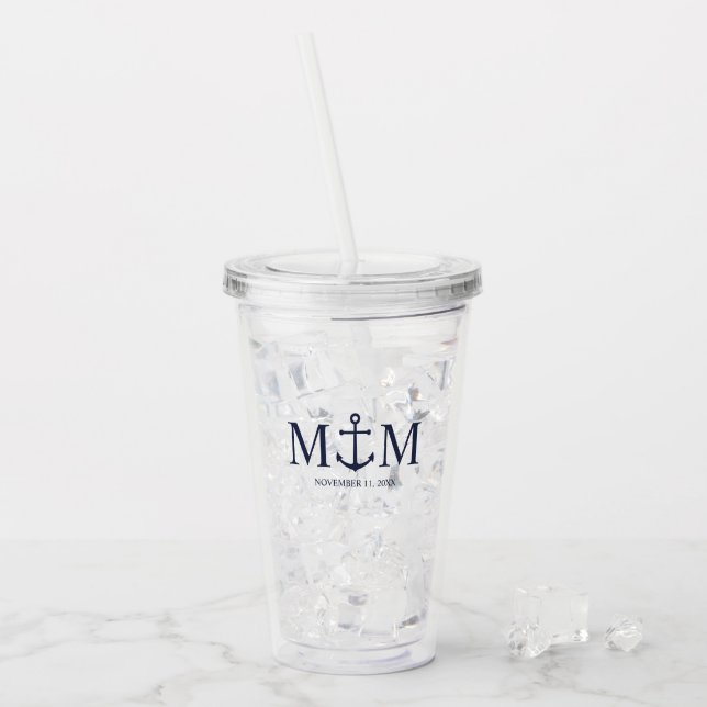 Verre En Acrylique Mariage Ancre bleu marine (Devant glace)