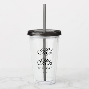Verre En Acrylique Mariage de M. et de Mme Elegant Black Script