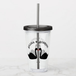 Verre En Acrylique Mariage gothique Baiser Black Swans Personnalisé