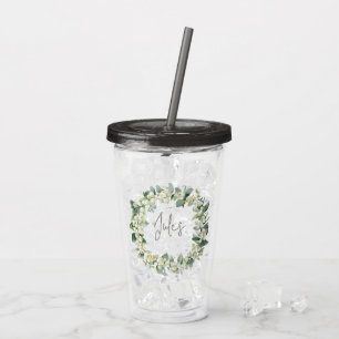 Verre En Acrylique Mariage personnalisé Snowberry & Eucalyptus Wreath