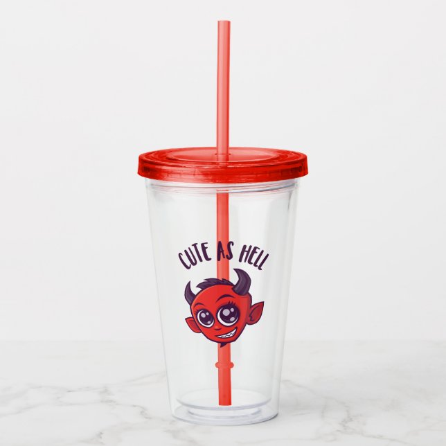Verre En Acrylique Mignonne comme diable en enfer avec un texte foncé (Devant)