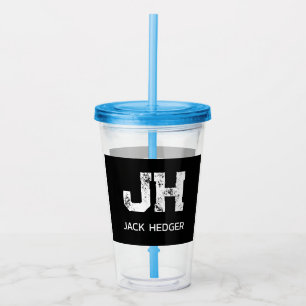 VERRE EN ACRYLIQUE MINIMALISTE BLANC MONOGRAMME À DEUX LETTRES NOM NO