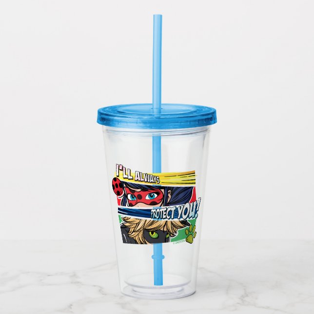 Verre En Acrylique Miraculous Ladybug & Cat Noir toujours vous protég (Devant)