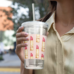 Verre En Acrylique Moderne Pastel rose & rouge Motif à lèvres