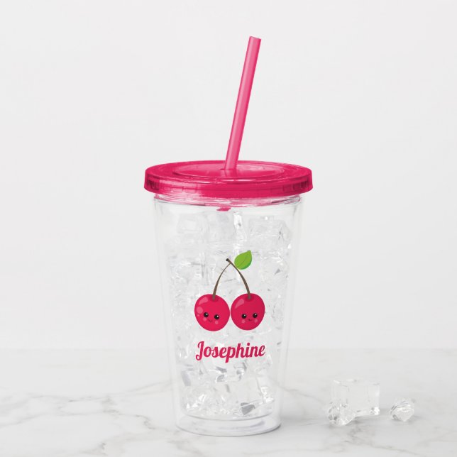 Verre En Acrylique Monogramme de cerises joyeux (Dos glace)
