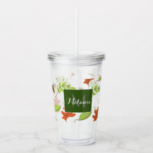 Verre En Acrylique Monogramme de feuilles d'automne personnalisé