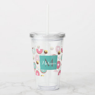 Verre En Acrylique Monogramme de mélange rose et Turquoise