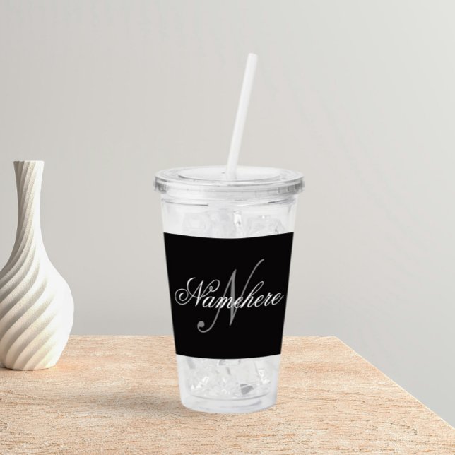 Verre En Acrylique Monogramme de nom noir et blanc personnalisé uniqu (Créateur téléchargé)