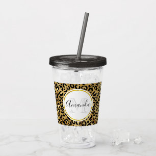Verre En Acrylique Monogramme Empreinte de léopard sauvage et exotiqu