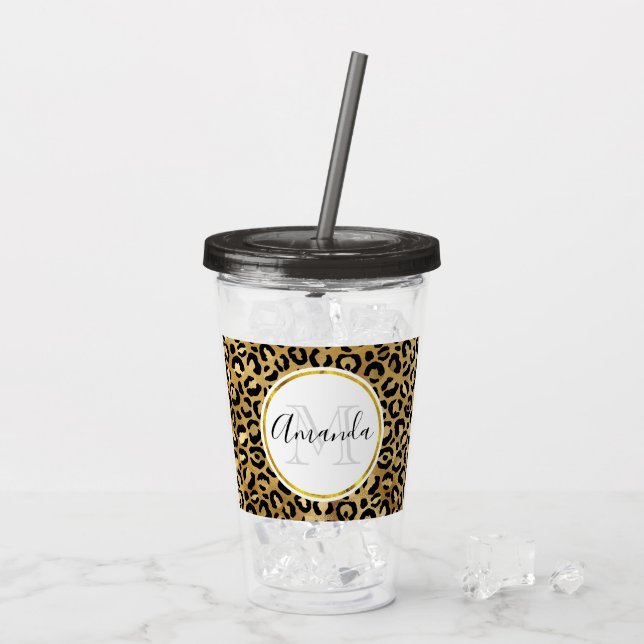 Verre En Acrylique Monogramme Empreinte de léopard sauvage et exotiqu (Dos glace)