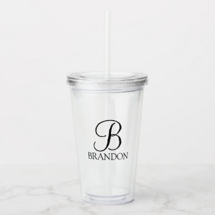 Verre En Acrylique Monogramme et nom de script personnalisé classiqu