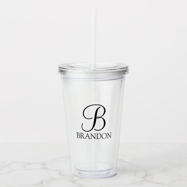 Verre En Acrylique Monogramme et nom de script personnalisé classique (Devant)