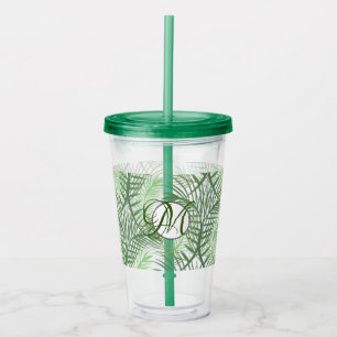 Verre En Acrylique Monogramme Feuille de palme tropical personnalisé
