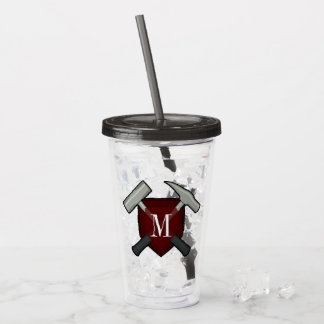 Verre En Acrylique Monogramme géologue avec marteau de roche