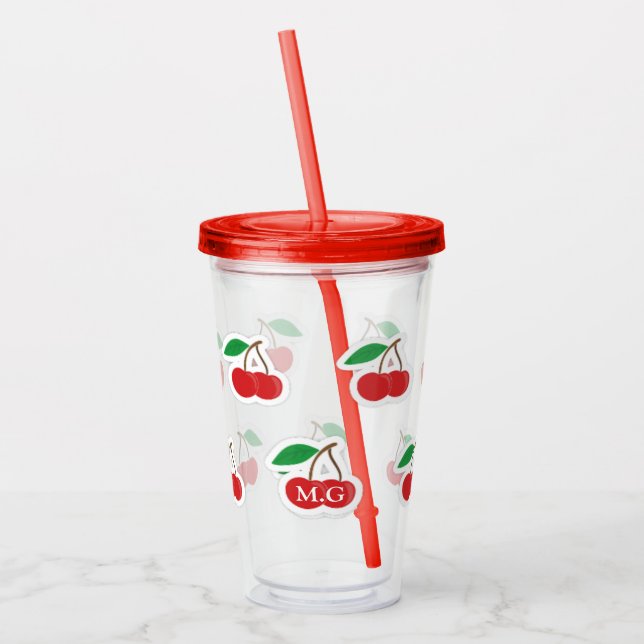 Verre En Acrylique Monogramme mignon de motif de cerises (Gauche)